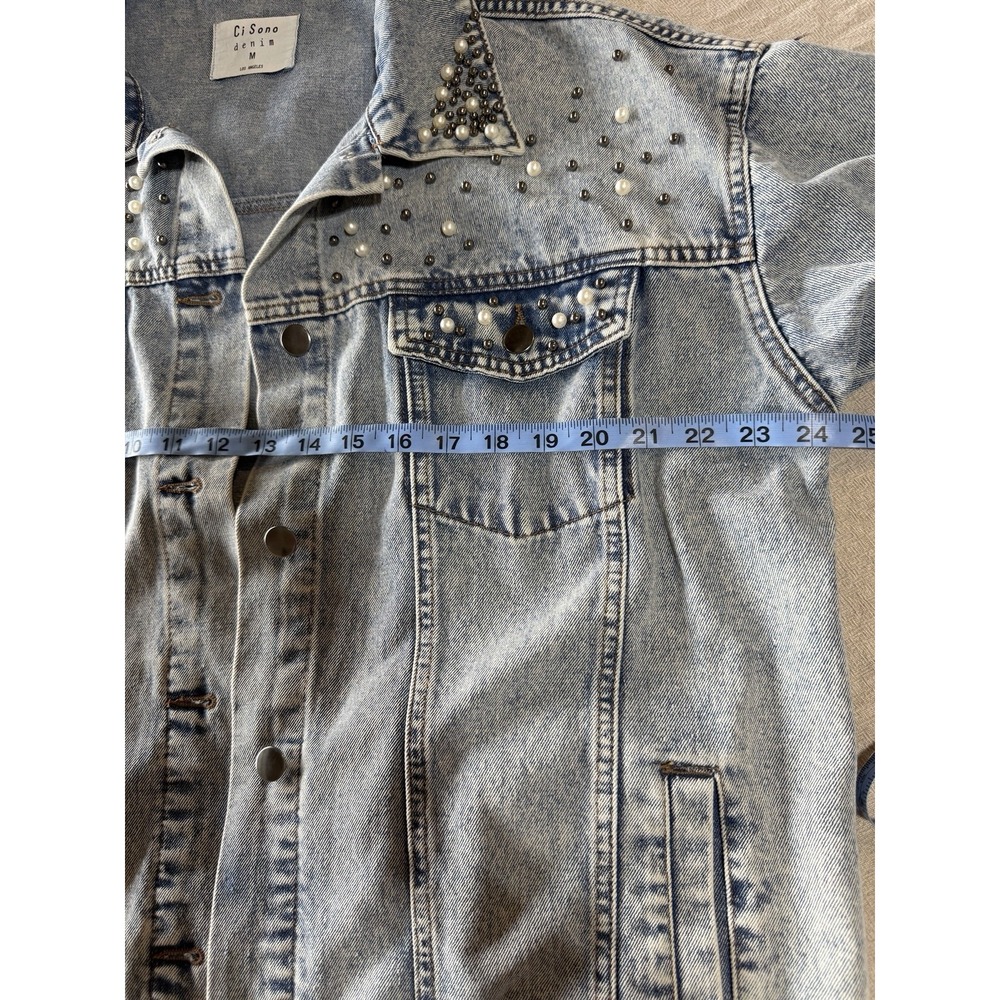 Ci Sono Denim Oversized Light Wash Jean Jacket Faux Pearl Women's Medium - Picture 5 of 6